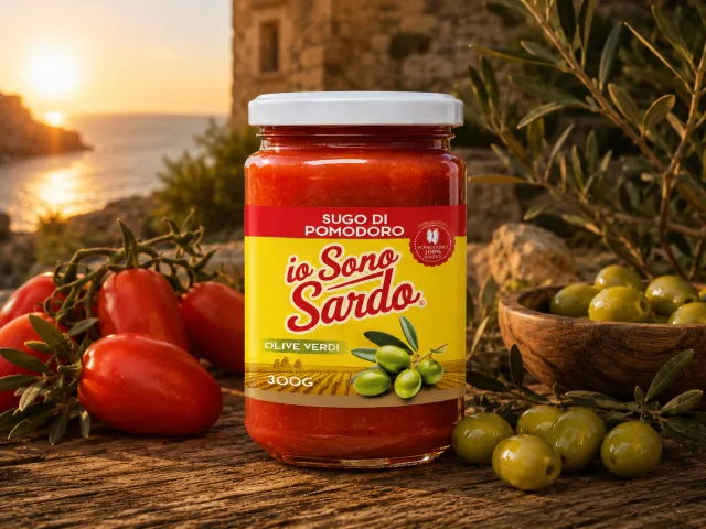 Bavette condite con il sugo di pomodoro e olive verdi Io Sono Sardo